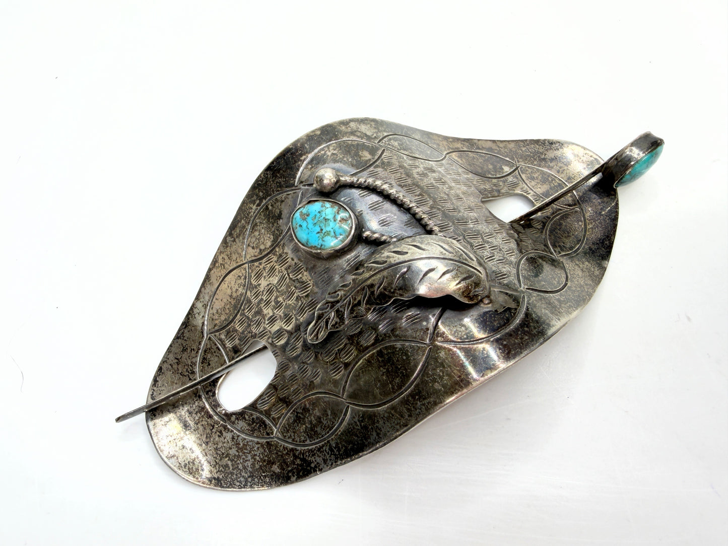 Navajo David F. Garciahand made Sterling Turquoise Hair Barrette 53.2g SS202