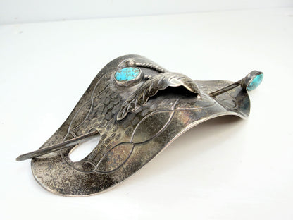 Navajo David F. Garciahand made Sterling Turquoise Hair Barrette 53.2g SS202