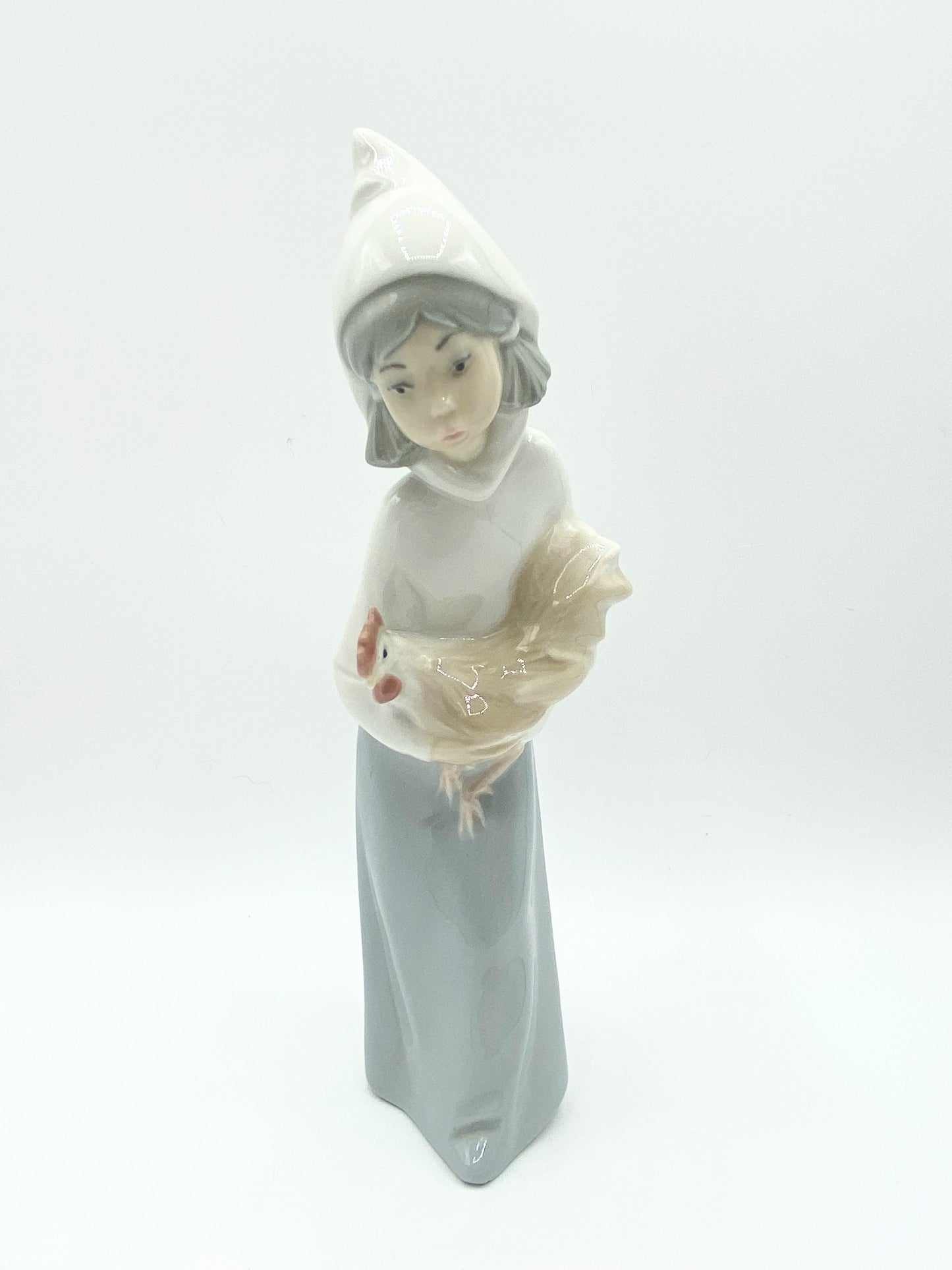 Lladro Girl With Rooster Retired Figurine 4677 Glazed Full Stamp Mint 8.0" A194