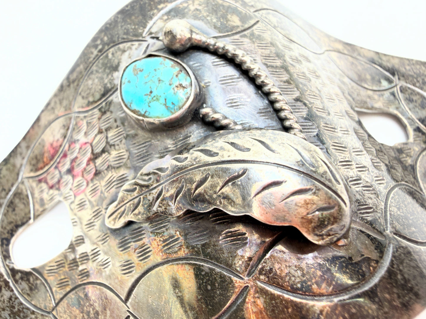 Navajo David F. Garciahand made Sterling Turquoise Hair Barrette 53.2g SS202