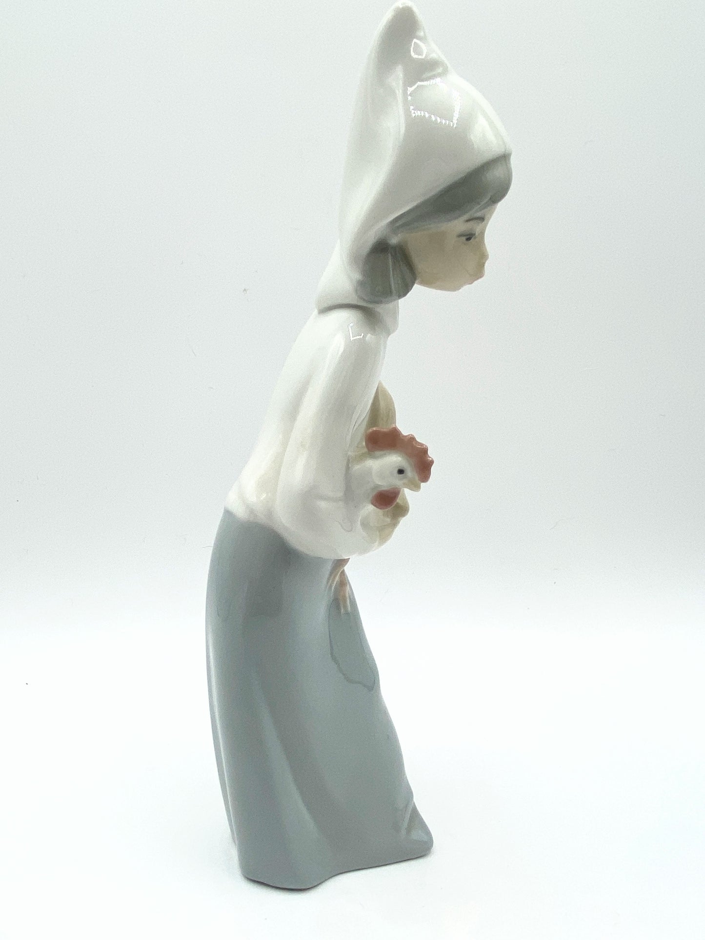 Lladro Girl With Rooster Retired Figurine 4677 Glazed Full Stamp Mint 8.0" A194