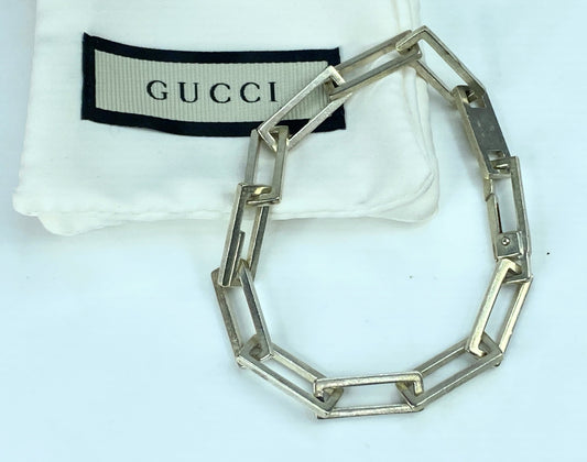 Gucci sterling Rectangular corner edge men bracelet w/pouch 7.75" 16.4g JR846