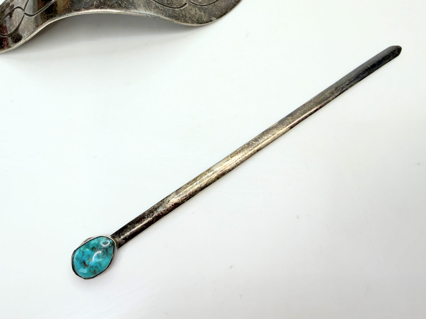 Navajo David F. Garciahand made Sterling Turquoise Hair Barrette 53.2g SS202