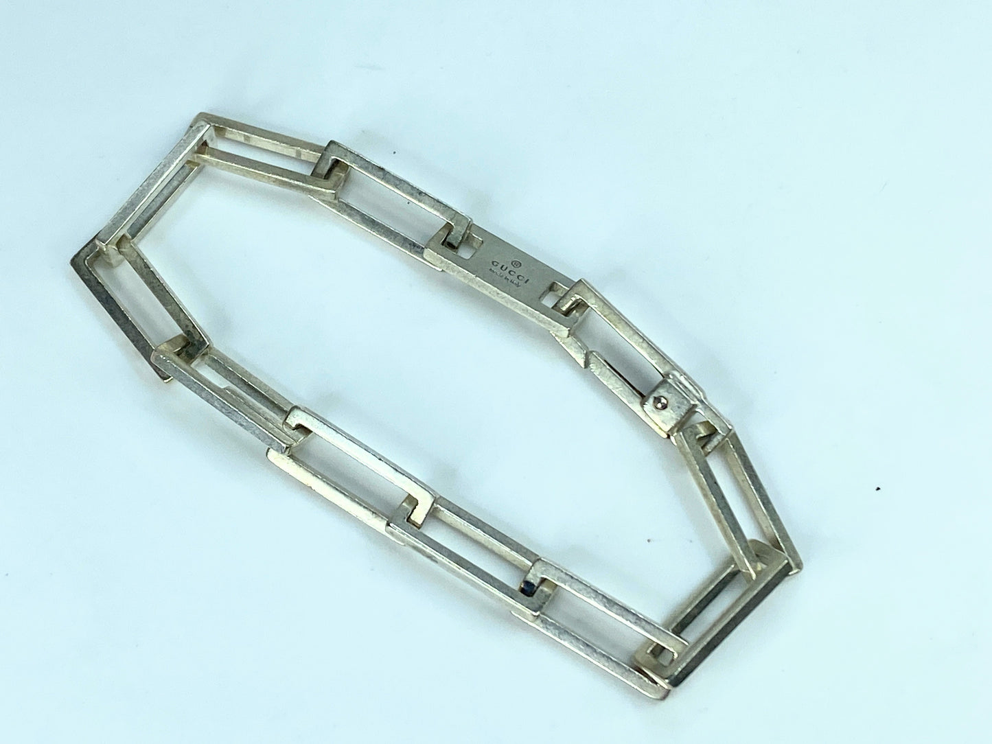 Gucci sterling Rectangular corner edge men bracelet w/pouch 7.75" 16.4g JR846