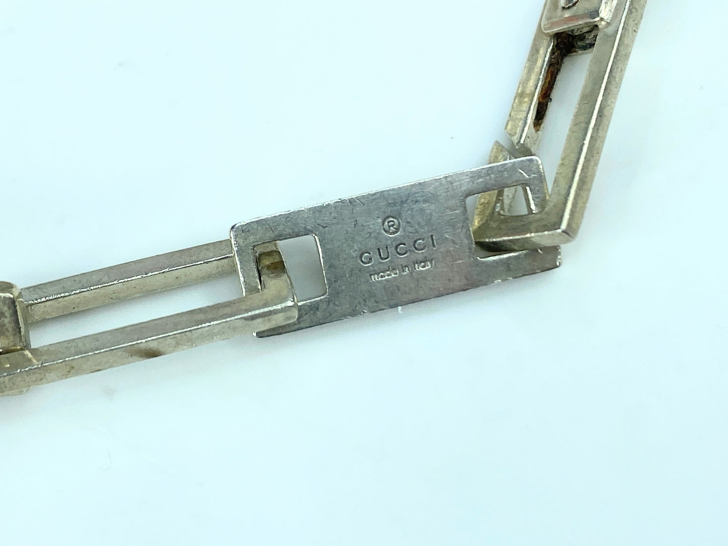 Gucci sterling Rectangular corner edge men bracelet w/pouch 7.75" 16.4g JR846