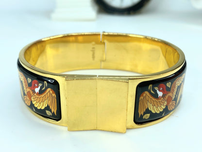 Hermes  Enamel Printed Clic Clac Wide song bird Bracelet GM w/box 6.75" GS567