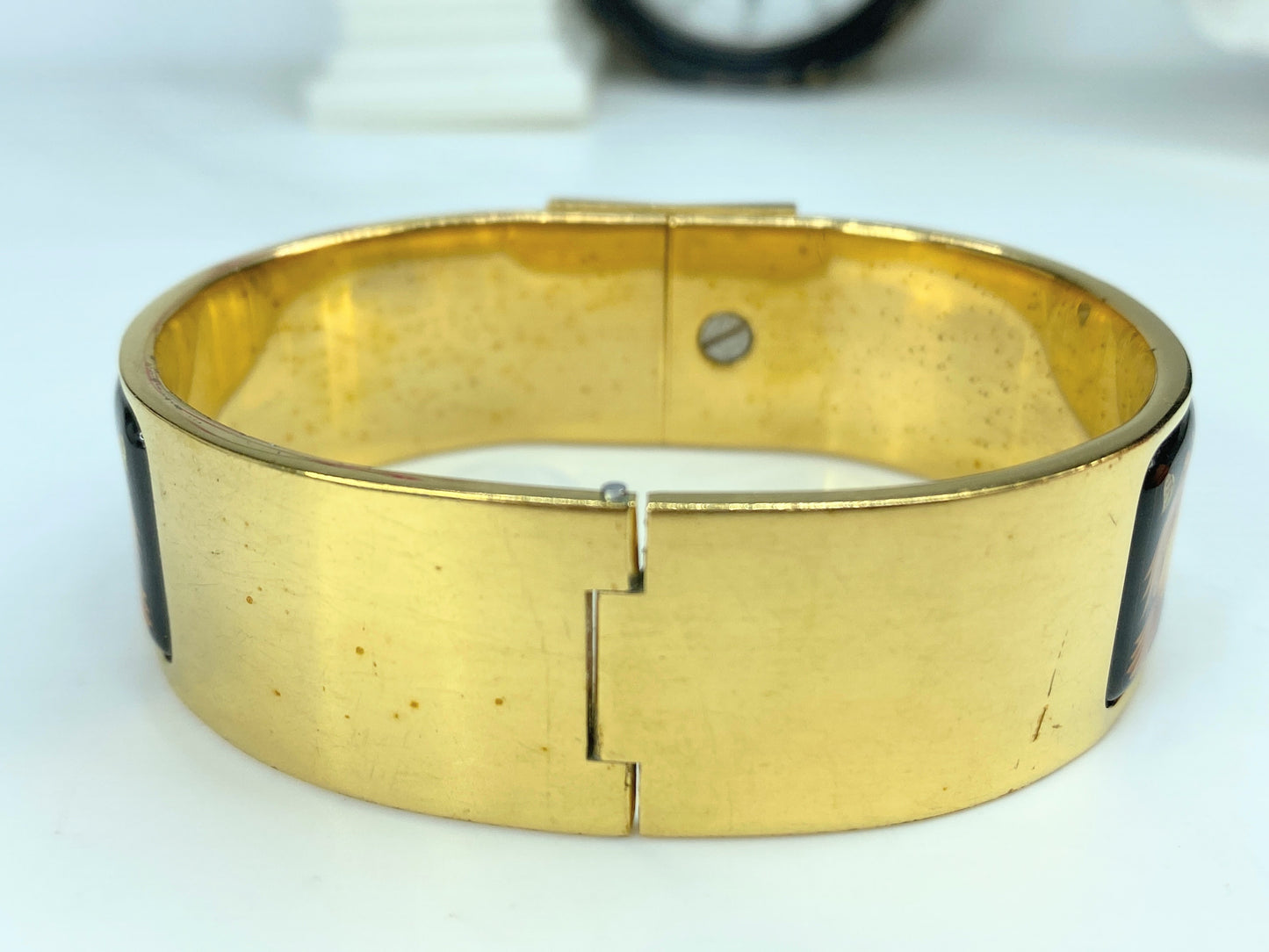 Hermes  Enamel Printed Clic Clac Wide song bird Bracelet GM w/box 6.75" GS567