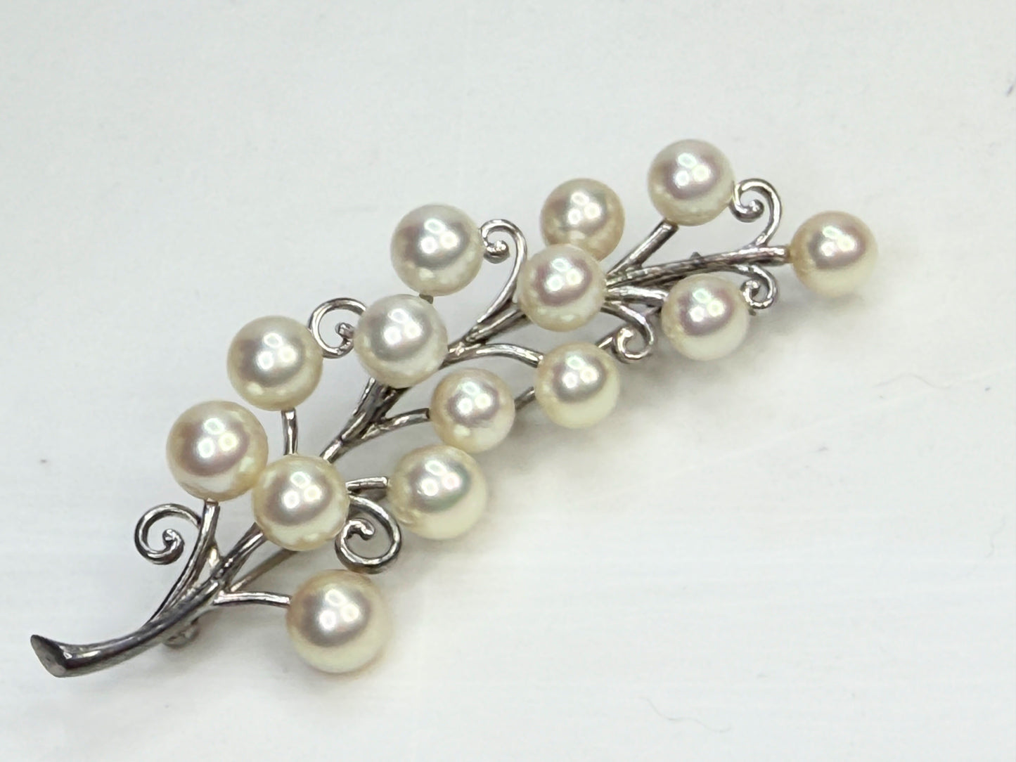 Aer Deco Mikimoto Pearl Brooch 14 Akoya 925 Silver Early C JR1350