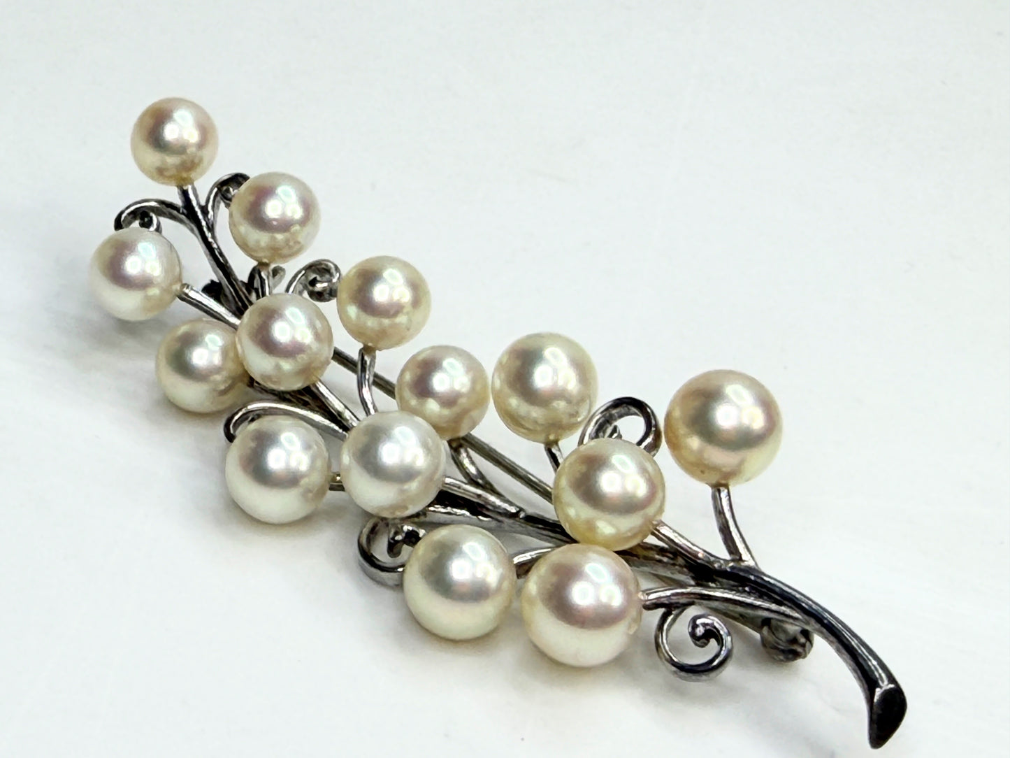 Aer Deco Mikimoto Pearl Brooch 14 Akoya 925 Silver Early C JR1350