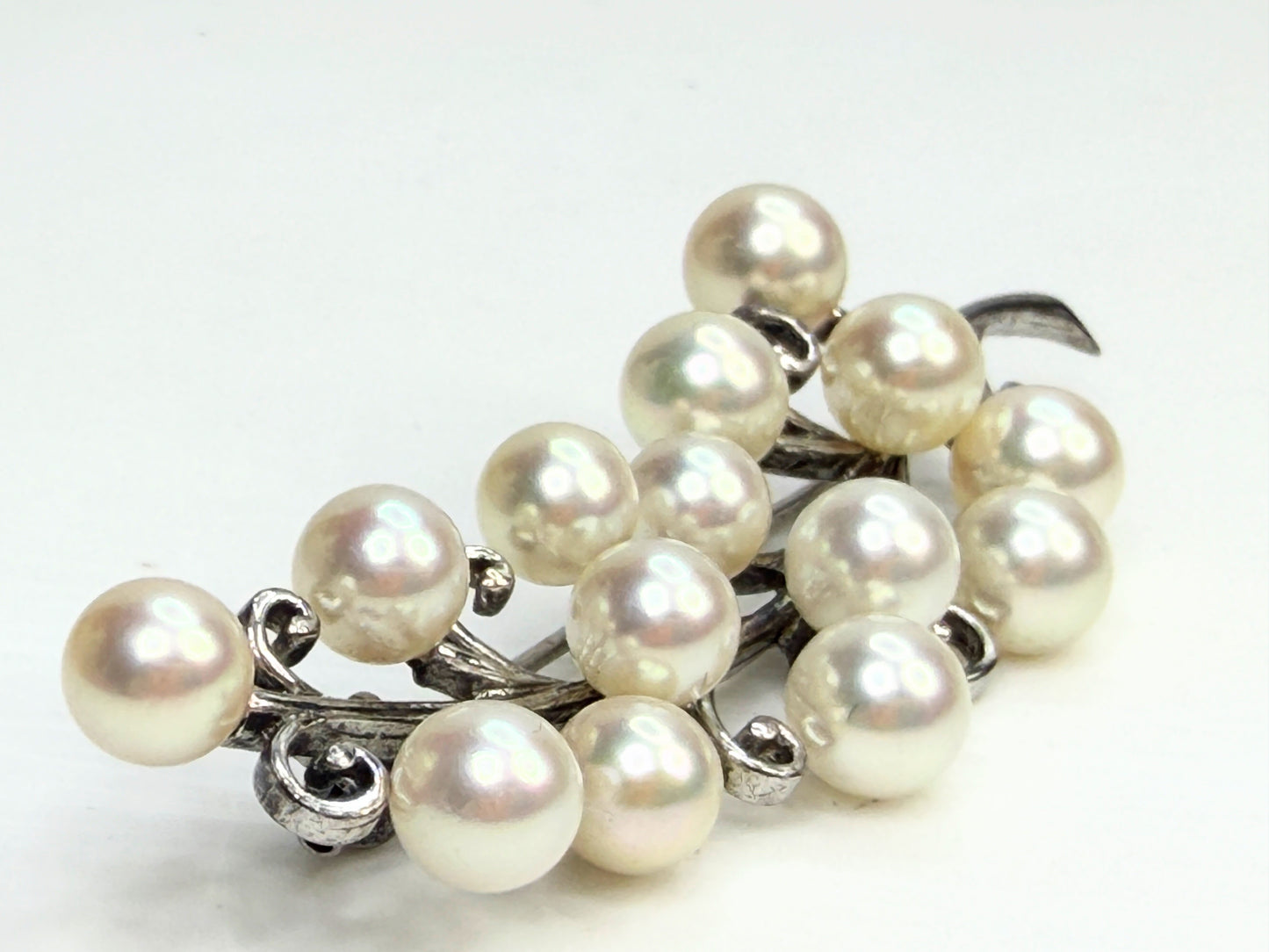 Aer Deco Mikimoto Pearl Brooch 14 Akoya 925 Silver Early C JR1350