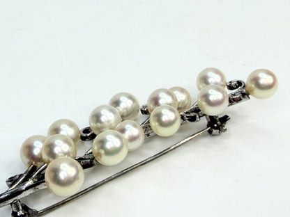 Aer Deco Mikimoto Pearl Brooch 14 Akoya 925 Silver Early C JR1350