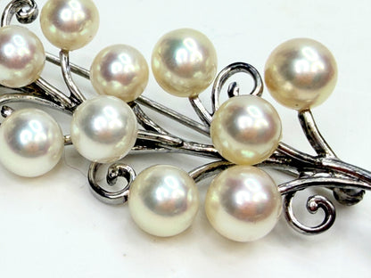 Aer Deco Mikimoto Pearl Brooch 14 Akoya 925 Silver Early C JR1350