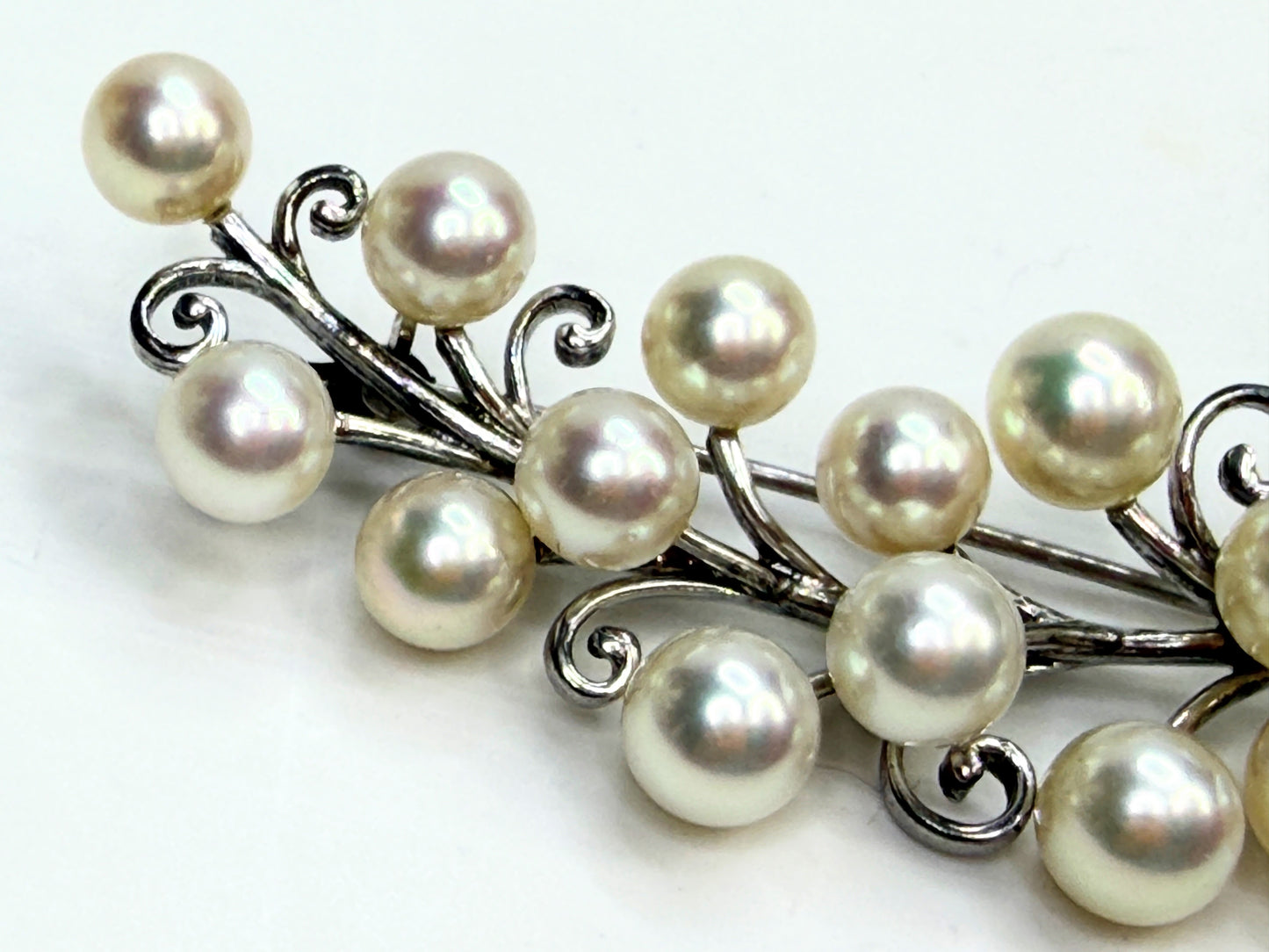 Aer Deco Mikimoto Pearl Brooch 14 Akoya 925 Silver Early C JR1350