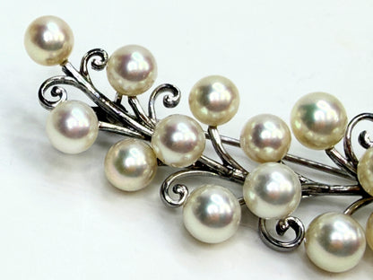 Aer Deco Mikimoto Pearl Brooch 14 Akoya 925 Silver Early C JR1350