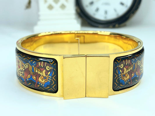 Hermes cloisonne enamel golden click and clack Flacon ethnic horse design GS570