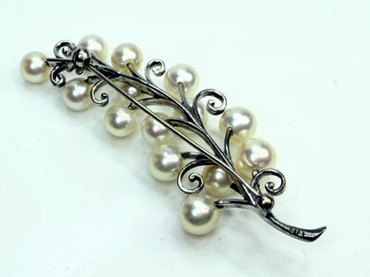 Aer Deco Mikimoto Pearl Brooch 14 Akoya 925 Silver Early C JR1350