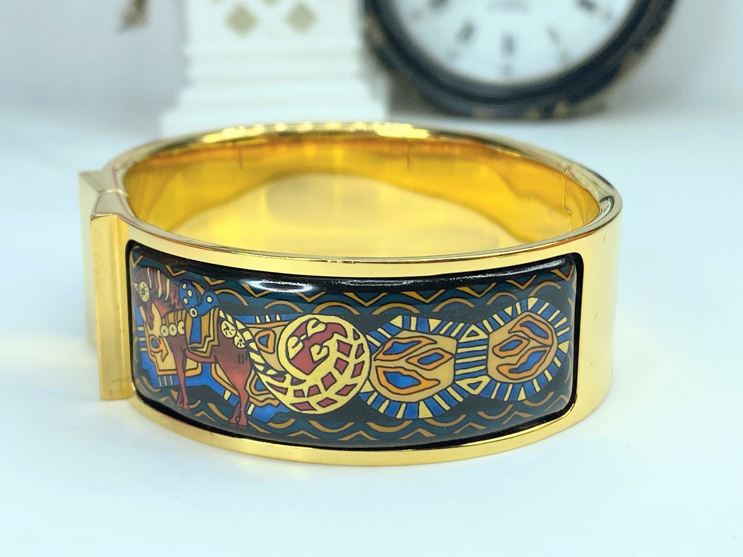 Hermes cloisonne enamel golden click and clack Flacon ethnic horse design GS570