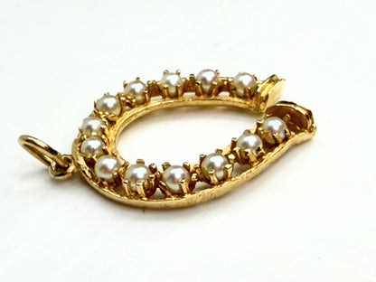 Good Luck 14K Gold Pearl Horseshoe Pendant 30x21mm JR1351