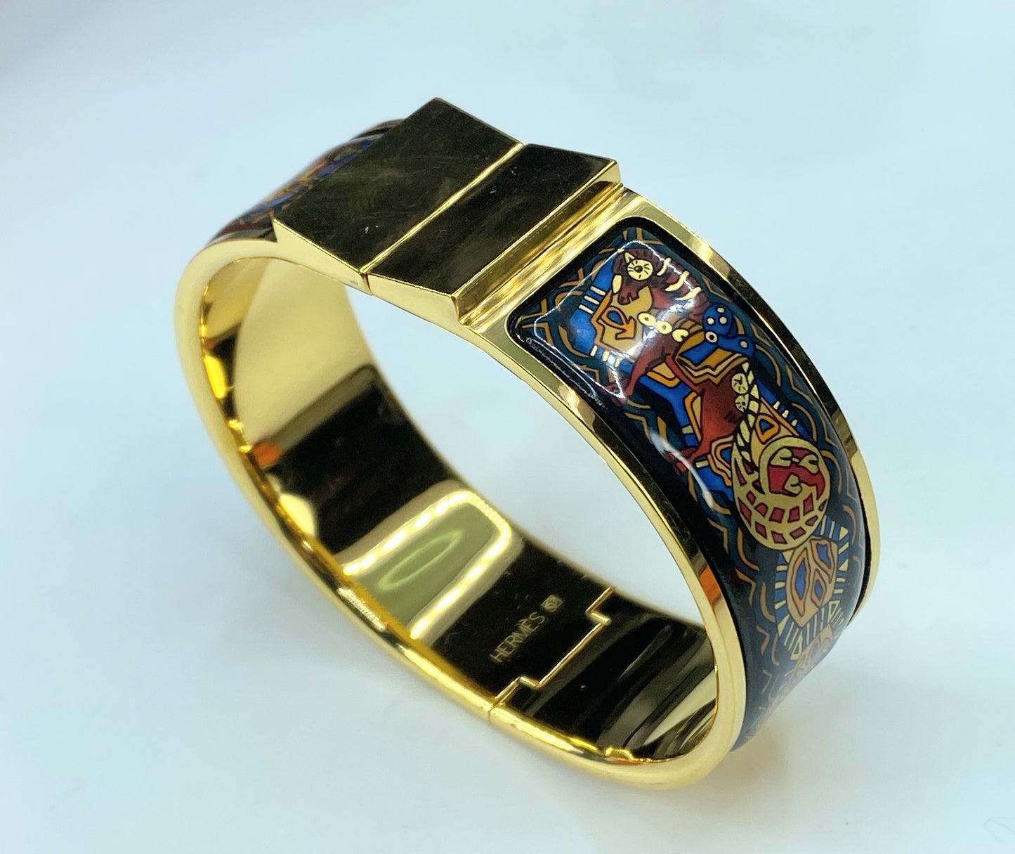Hermes cloisonne enamel golden click and clack Flacon ethnic horse design GS570