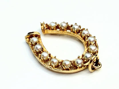 Good Luck 14K Gold Pearl Horseshoe Pendant 30x21mm JR1351