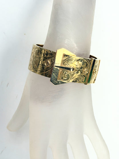 Antique 14K Gold Engraved Buckle Bangle 34.9g JR1352
