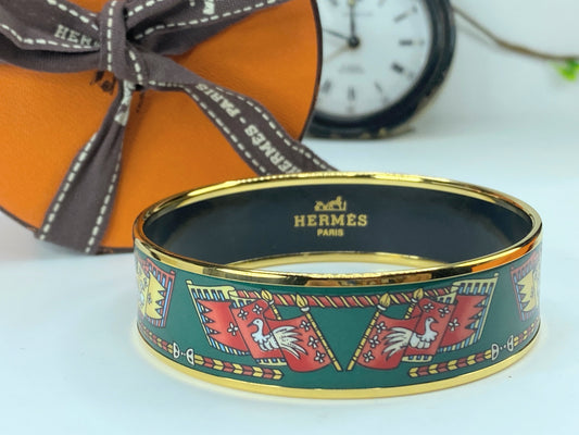 Hermes bracelet 20mm enamel GM bird animal bangle enamel 8.25" GS571