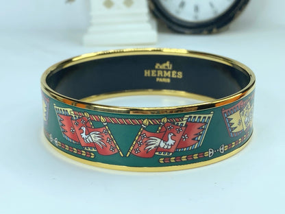 Hermes bracelet 20mm enamel GM bird animal bangle enamel 8.25" GS571