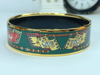Hermes bracelet 20mm enamel GM bird animal bangle enamel 8.25" GS571