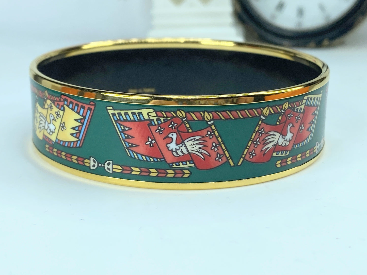 Hermes bracelet 20mm enamel GM bird animal bangle enamel 8.25" GS571