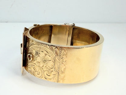 Antique 14K Gold Engraved Buckle Bangle 34.9g JR1352