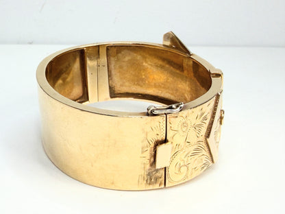 Antique 14K Gold Engraved Buckle Bangle 34.9g JR1352