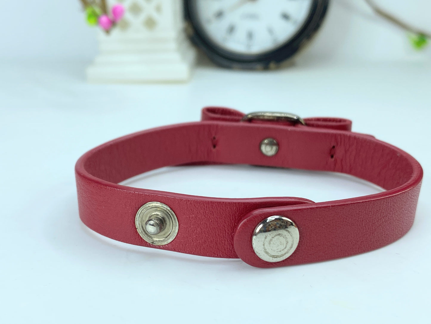 AUTH Salvatore Ferragamo Vala Bow Leather Bracelet Red adjustable w/pouch GS572