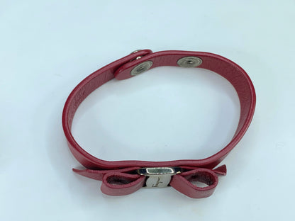 AUTH Salvatore Ferragamo Vala Bow Leather Bracelet Red adjustable w/pouch GS572