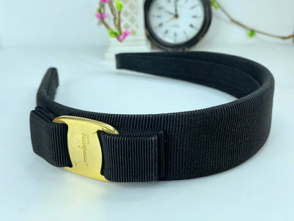 Salvatore Ferragamo Vara Serre-tête Black Cotton, gold tone GS573