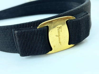 Salvatore Ferragamo Vara Serre-tête Black Cotton, gold tone GS573