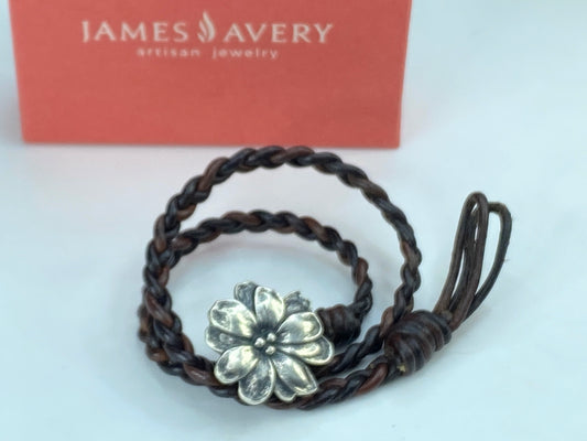 Retired James Avery Brown and Silver Flower wrap Bracelet Sterling flower JR847