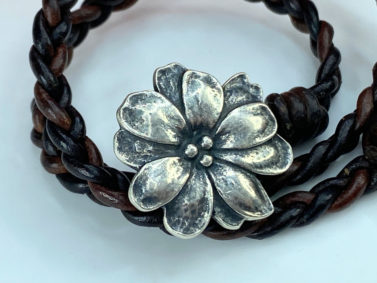 Retired James Avery Brown and Silver Flower wrap Bracelet Sterling flower JR847
