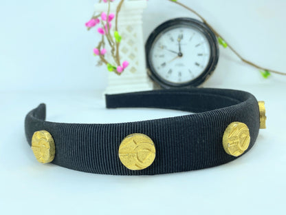 AUTH Salvatore Ferragamo Vara Bow canvas gold tone Headband GS574