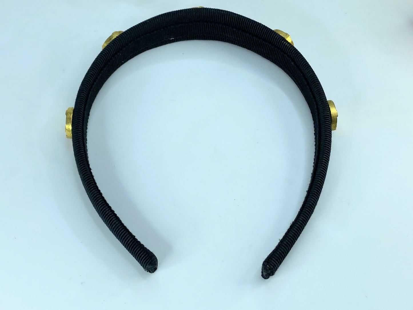 AUTH Salvatore Ferragamo Vara Bow canvas gold tone Headband GS574