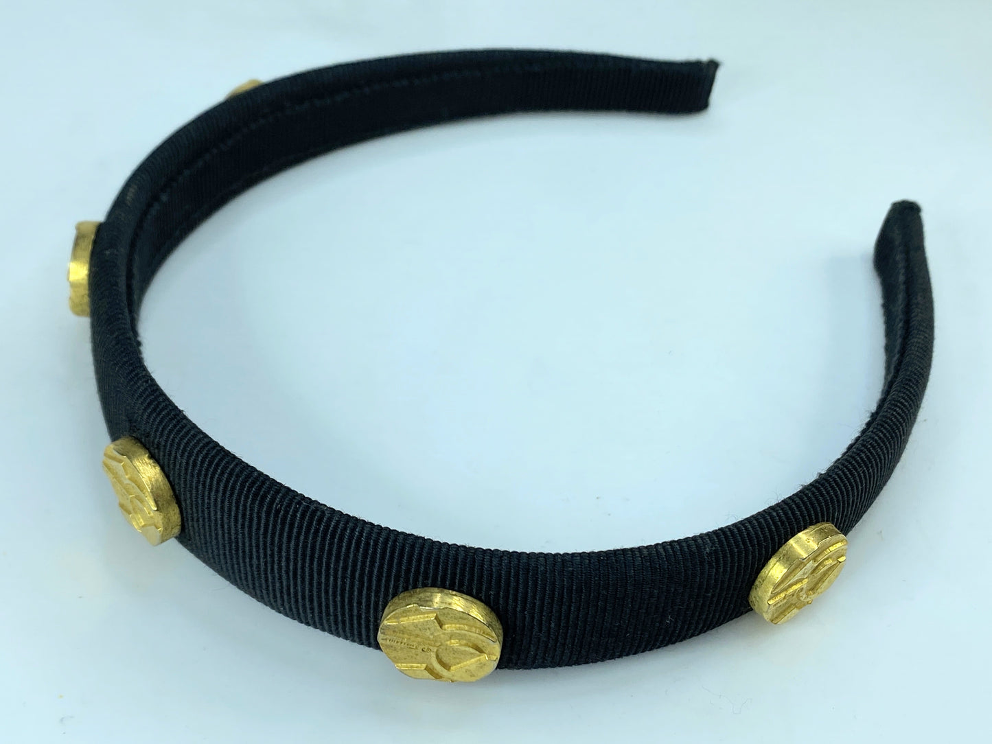 AUTH Salvatore Ferragamo Vara Bow canvas gold tone Headband GS574