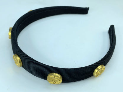 AUTH Salvatore Ferragamo Vara Bow canvas gold tone Headband GS574