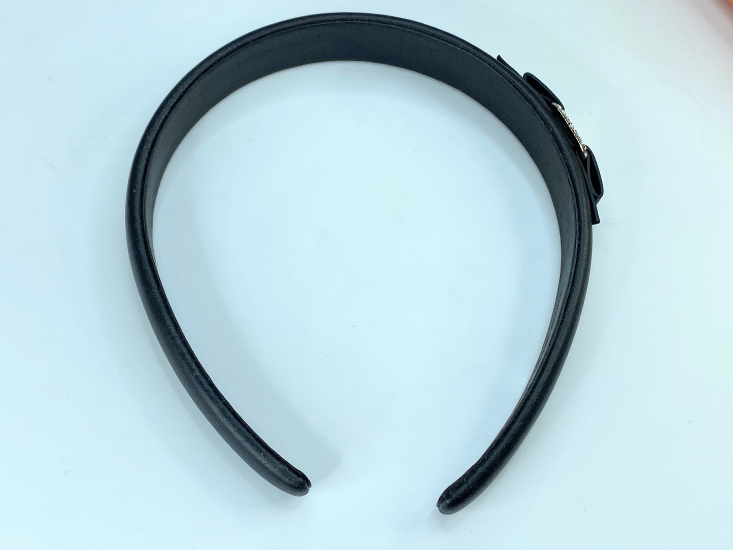Salvatore Ferragamo Black Vara Bow Embellished Leather Silver headband GS580