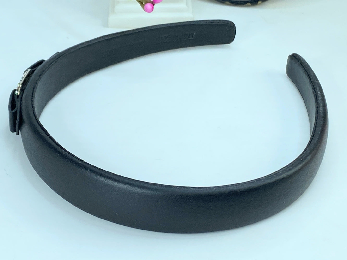 Salvatore Ferragamo Black Vara Bow Embellished Leather Silver headband GS580