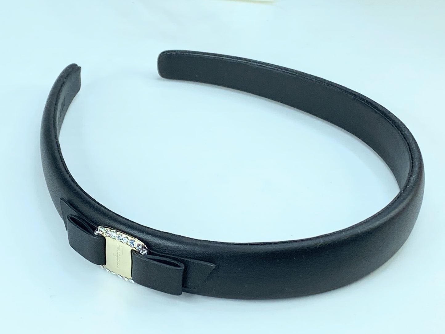 Salvatore Ferragamo Black Vara Bow Embellished Leather Silver headband GS580
