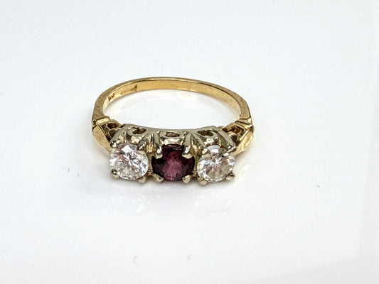 Antique Three Stone Old European Cut Diamond and Ruby Ring 2.5g Size 8 JR2065
