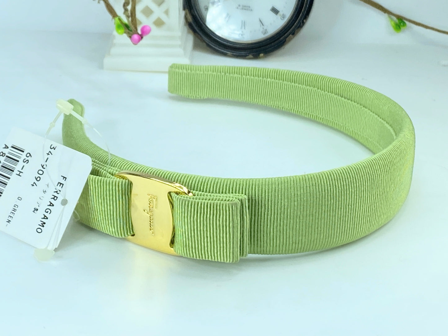 Vintage Salvatore Ferragamo Smith Green Vara Bow Headband New GS577