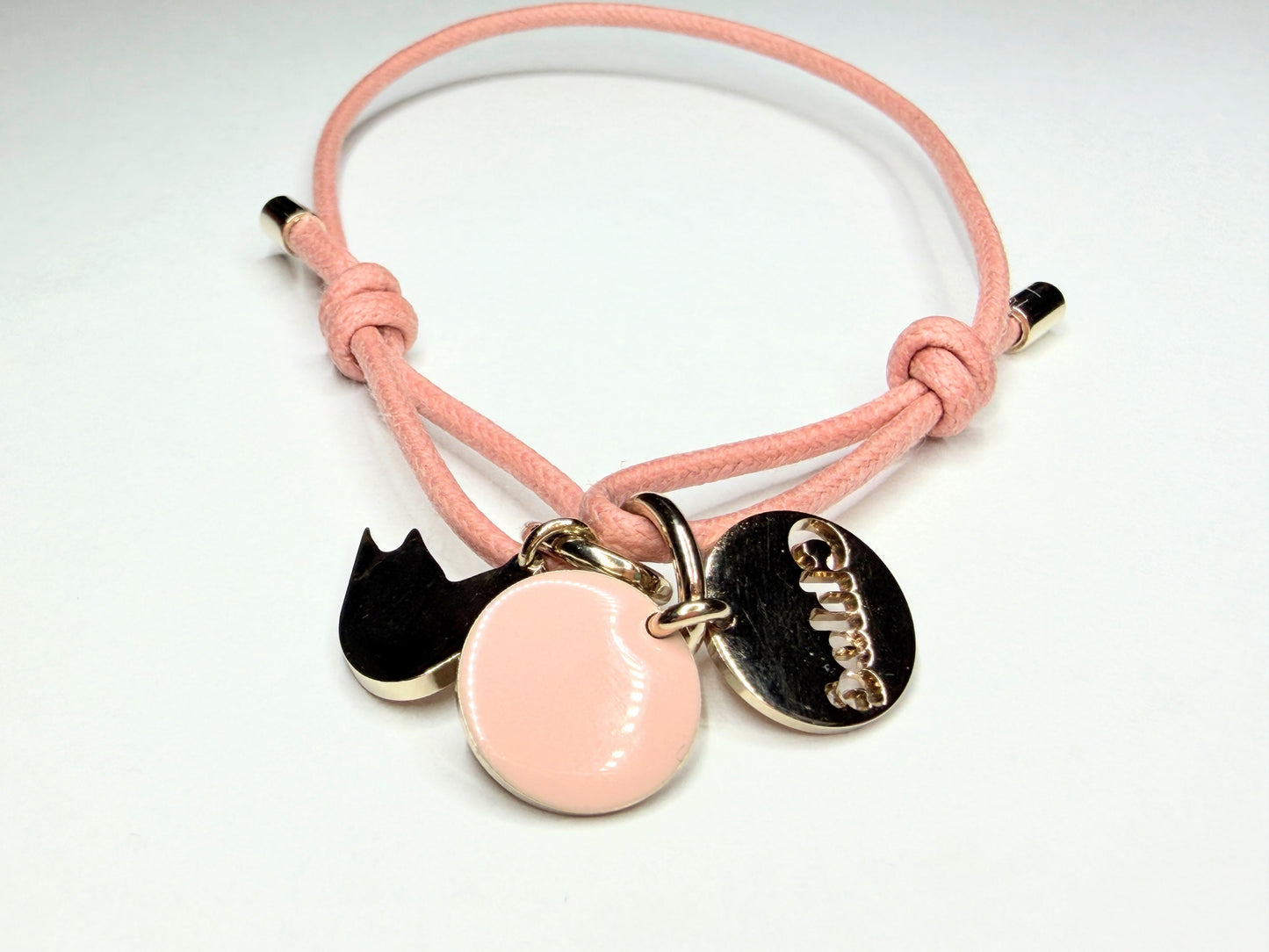Chloe Pink Cord Logo Charm Adjustable Bracelet Pouch New old Stock GS759