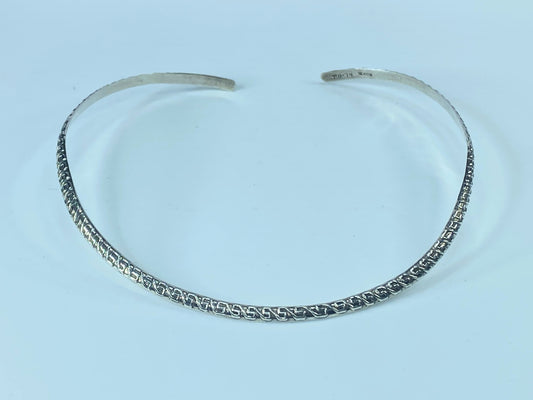 Sterling Silver 925 Greek Meander Fret thin choker collar necklace