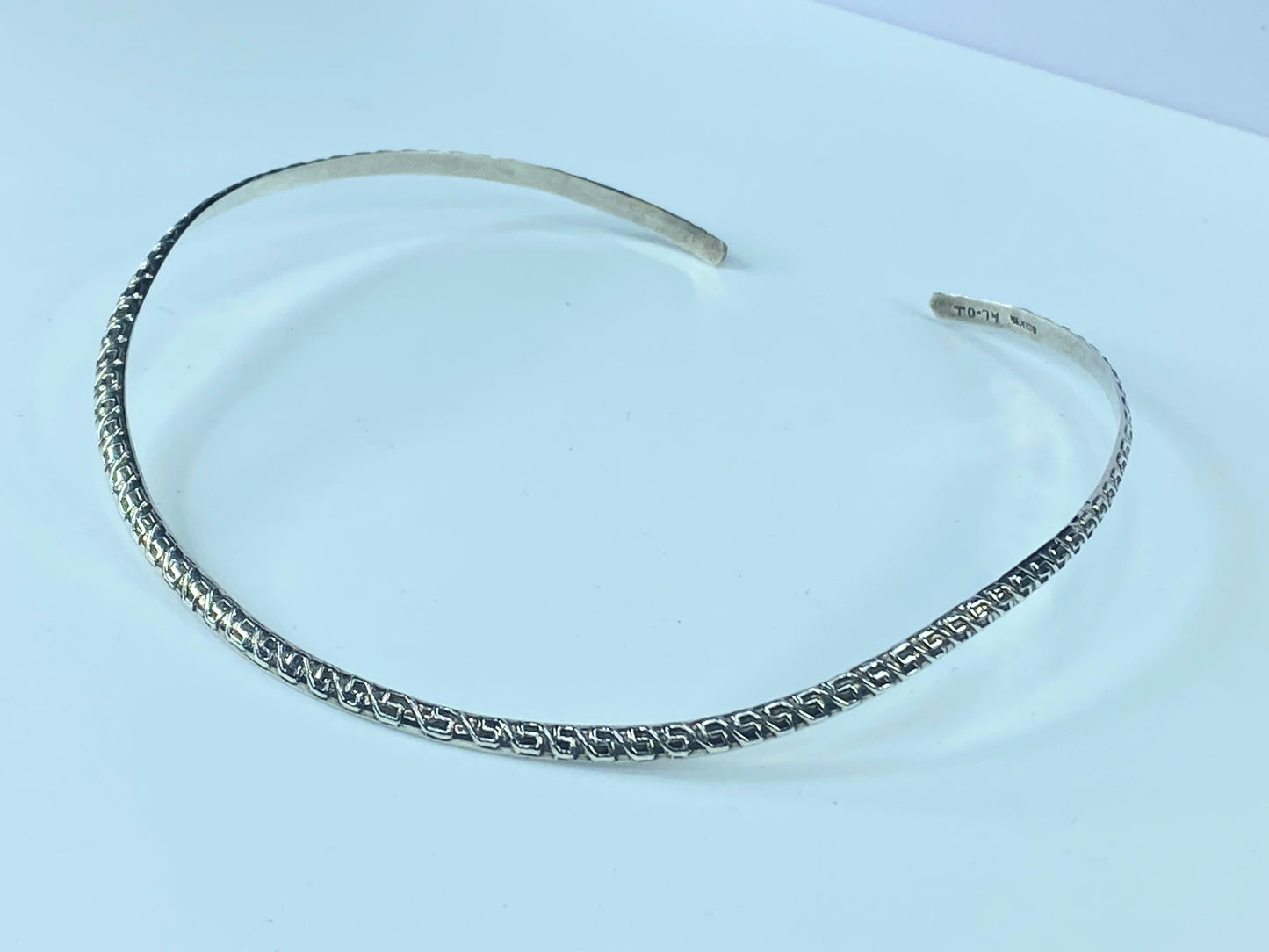 Sterling Silver 925 Greek Meander Fret thin choker collar necklace