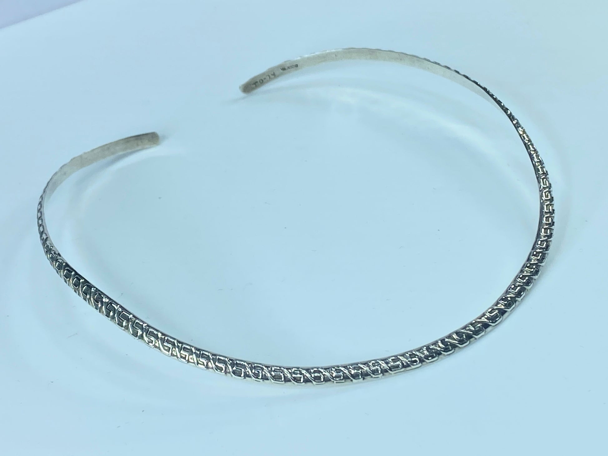 Sterling Silver 925 Greek Meander Fret thin choker collar necklace